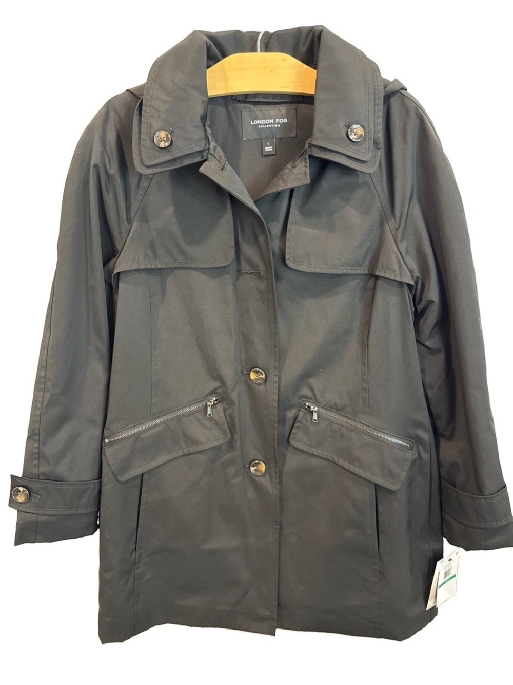 LONDON FOG BLACK SHORT TRENCH BLACK COAT WOMEN Size LG NWT